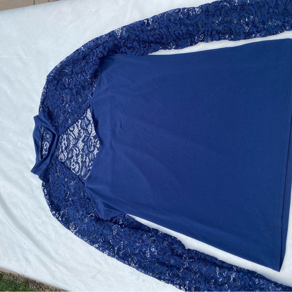 Express Navy Lace Detail Long Sleeve Blouse M
